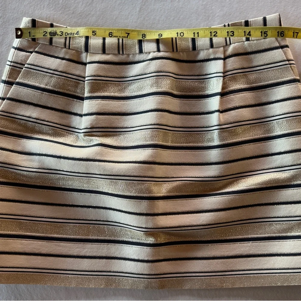 J. Crew Silk Blend Metallic Gold & Cream Striped Mini Skirt (8)